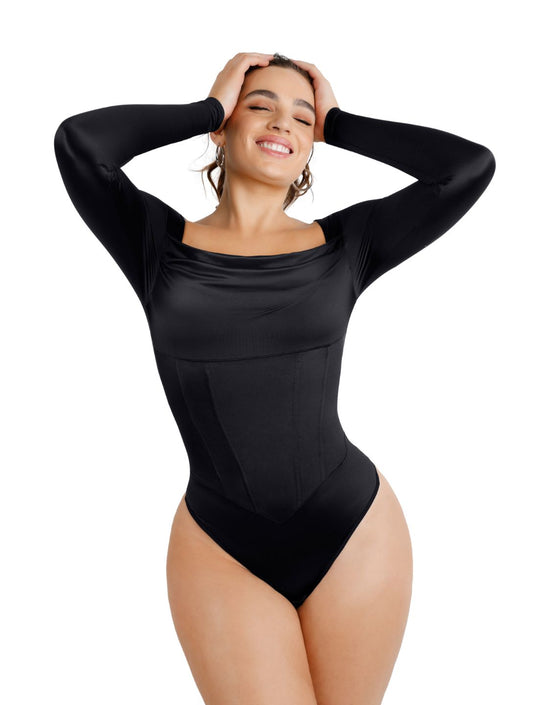 Waterfall Neckline Satin Bodysuit
